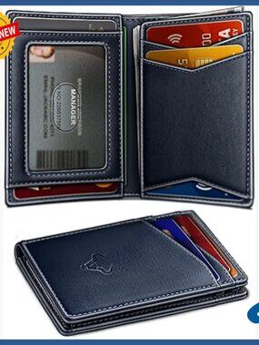 Slim Top Grain Leather Wallet with Magnetic Closure RFID Blocking 11 Cards